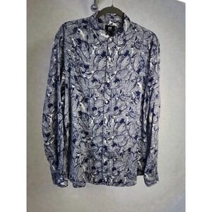 H&M Men's Shirt Blue & White Floral Print Button Up Regular Fit L/S , Large